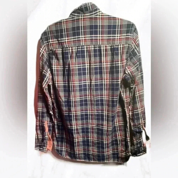 Lee Cooper salmon and  blue plaid stripe long sleeve button shirt M - Picture 3 of 4